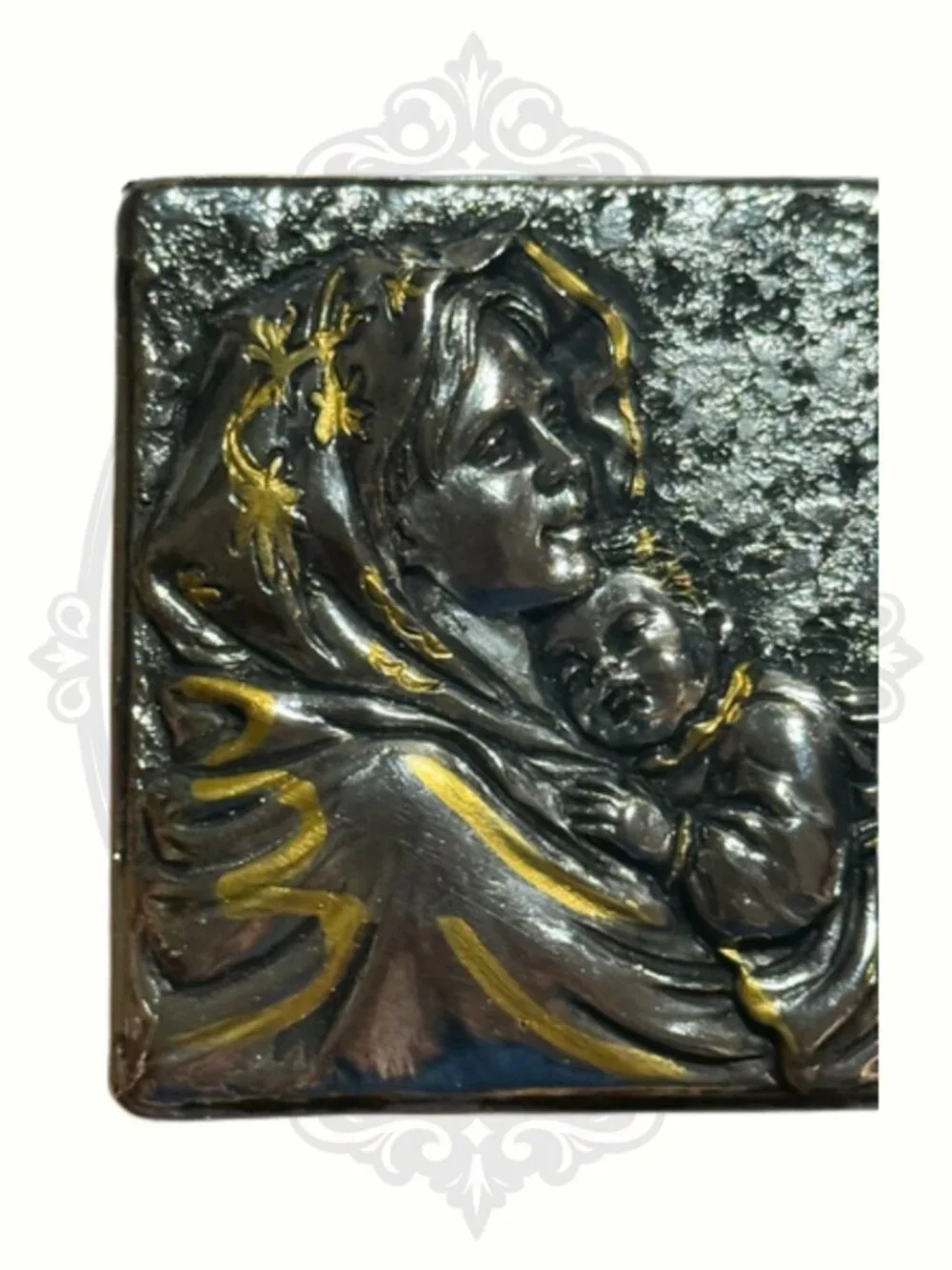 Vintage Madonna & Child Religious Keepsake Box Cast Metal Made in Philippines